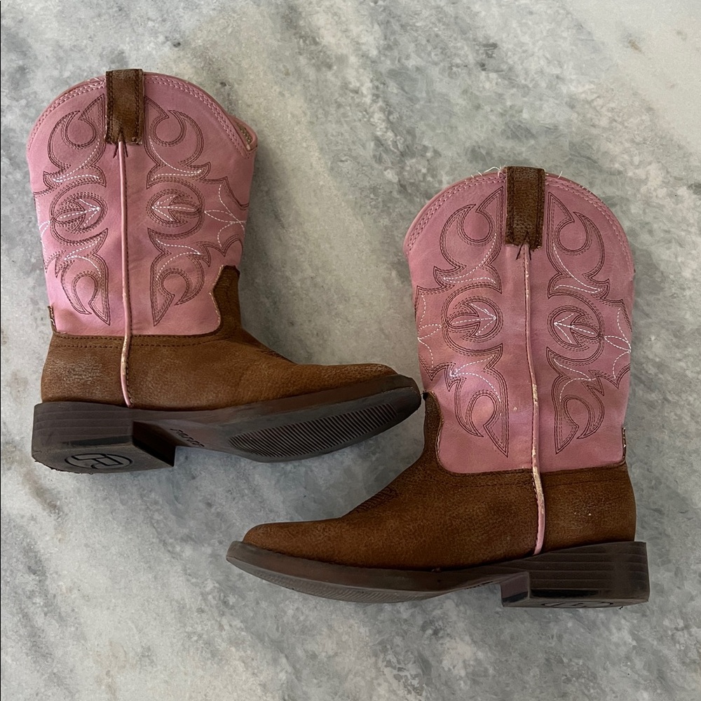 Roper Pink & Brown Square Toe Boots Girls Size 11 - Picture 4 of 5